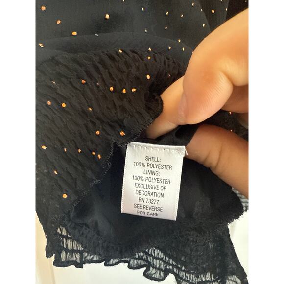 Elle Black Sheer with lining Blouse with Gold Dots and Sheer Bishop Sleeves - Picture 7 of 7
